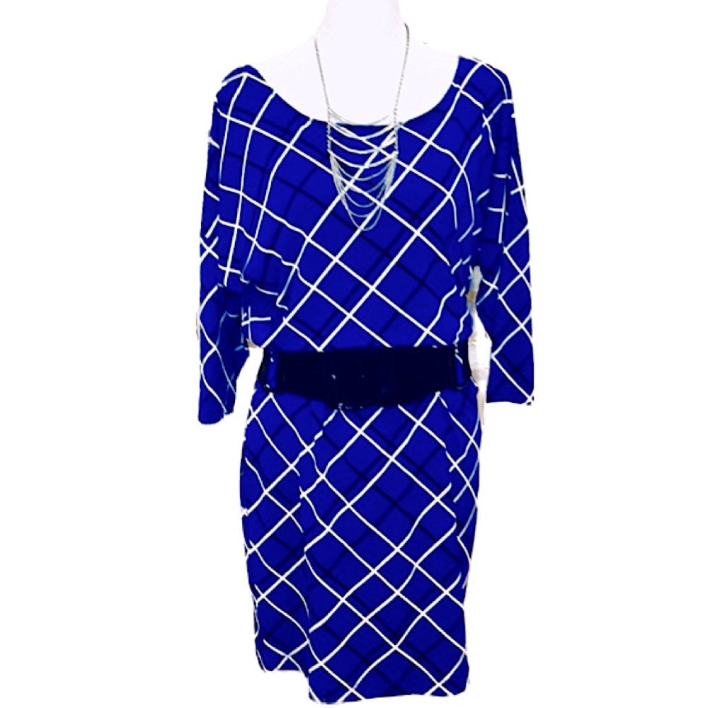 Banana Republic Blue Geometric Graphic Print Boat Neck Dress, Women’s Size Small